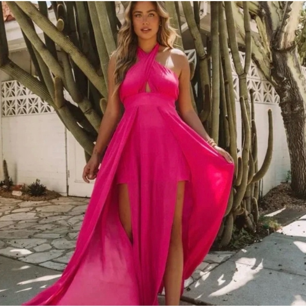 Vici Daffy Backless Halter Maxi Dress - Fuschia